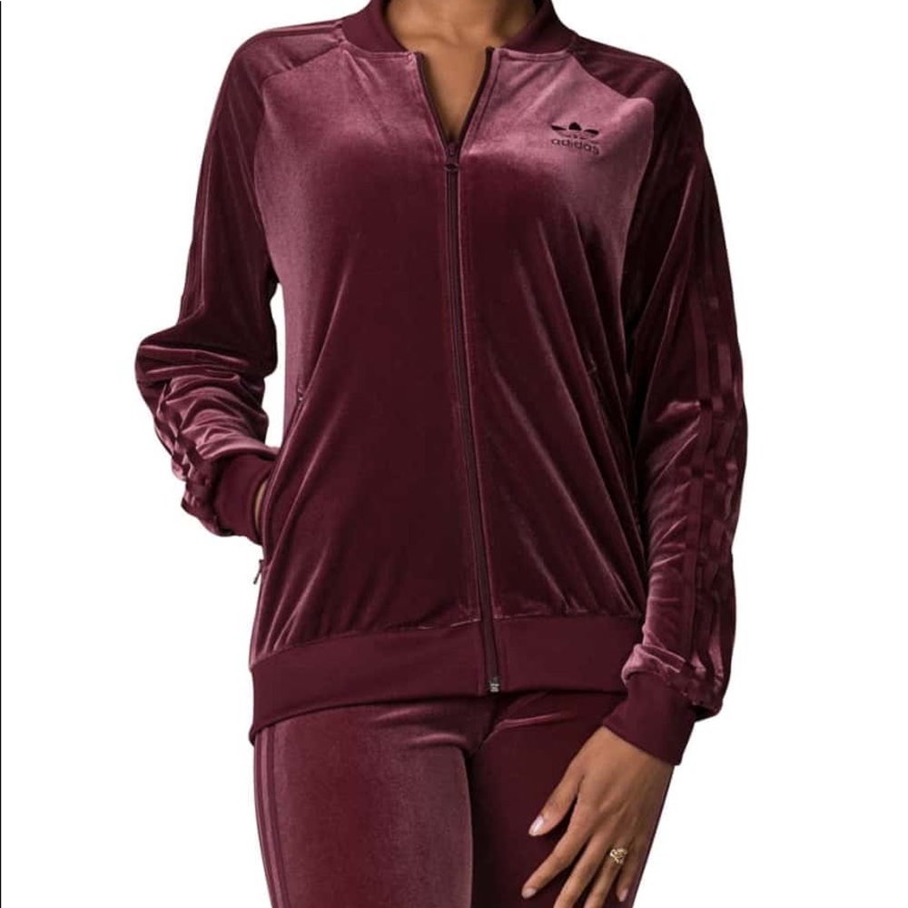 Adidas Maroon velvet tracksuit